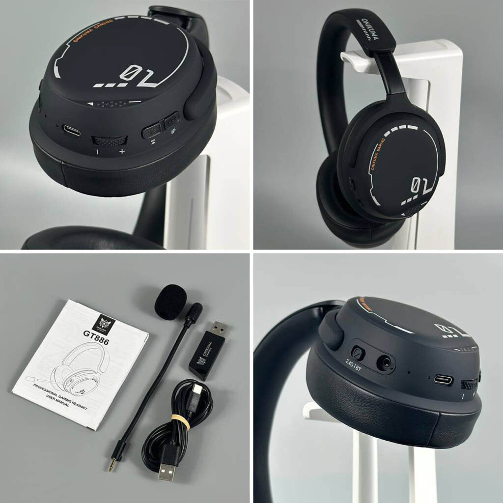 Bluetooth-гарнітура Onikuma GT886 Gaming, Стерео, Чорний - № 3 Bluetooth-гарнітура Onikuma GT886 Gaming, Стерео, Чорний - № 3
