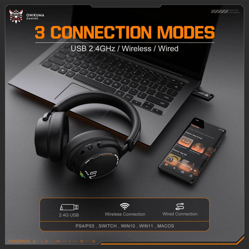Bluetooth-гарнітура Onikuma GT886 Gaming, Стерео, Чорний - № 5 Bluetooth-гарнітура Onikuma GT886 Gaming, Стерео, Чорний - № 5