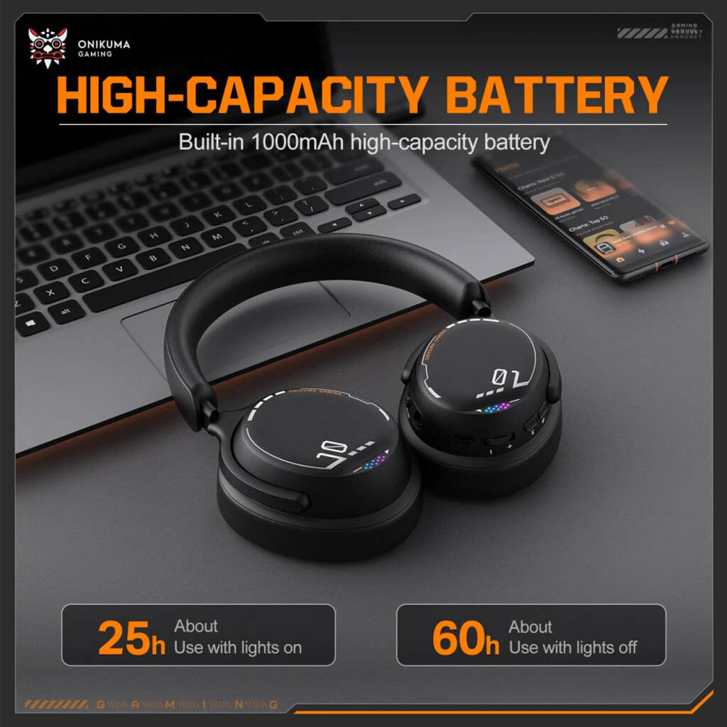 Bluetooth-гарнітура Onikuma GT886 Gaming, Стерео, Чорний - № 6 Bluetooth-гарнітура Onikuma GT886 Gaming, Стерео, Чорний - № 6