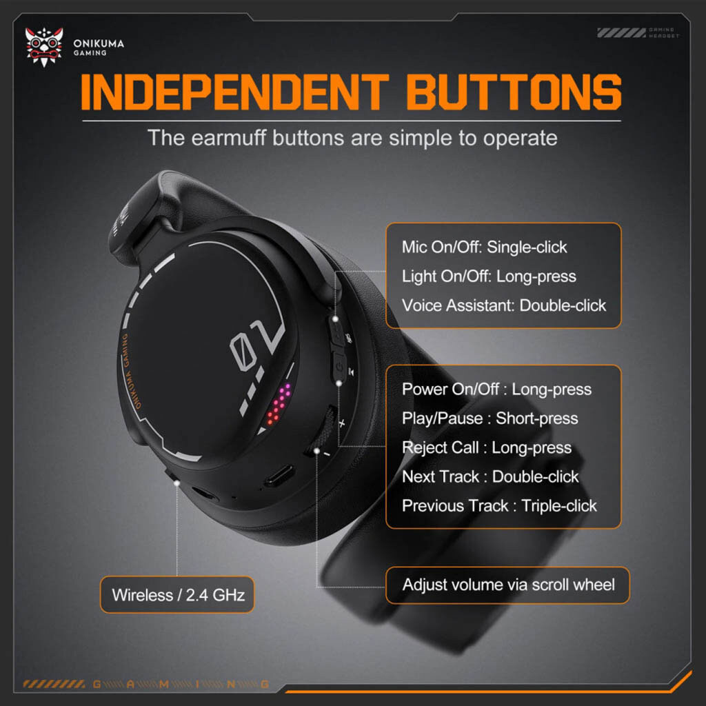 Bluetooth-гарнітура Onikuma GT886 Gaming, Стерео, Чорний - № 7 Bluetooth-гарнітура Onikuma GT886 Gaming, Стерео, Чорний - № 7