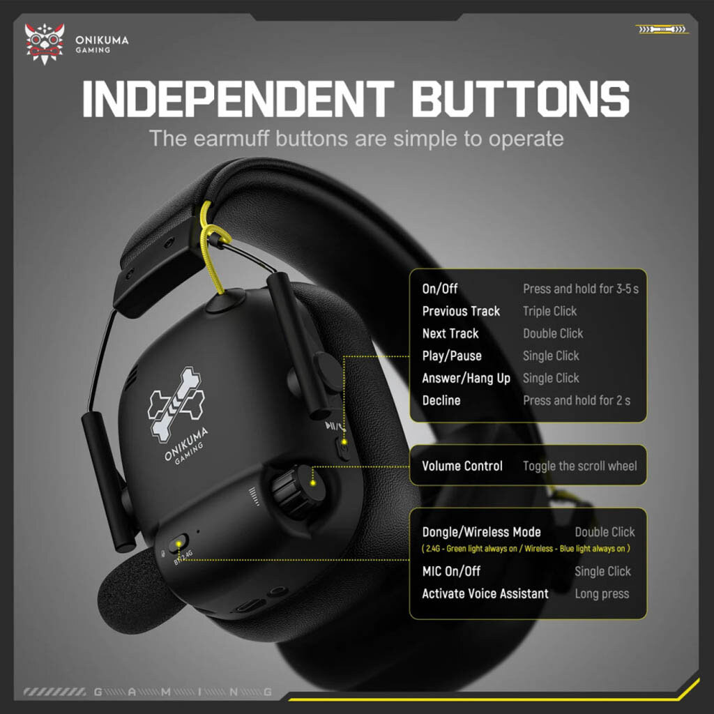 Bluetooth-гарнітура Onikuma GT888 Gaming, Стерео, Чорний - № 7 Bluetooth-гарнітура Onikuma GT888 Gaming, Стерео, Чорний - № 7