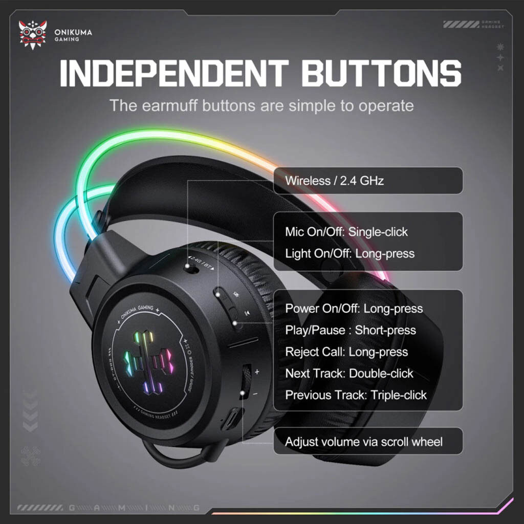 Bluetooth-гарнітура Onikuma GT889 Gaming, Стерео, Чорний - № 5 Bluetooth-гарнітура Onikuma GT889 Gaming, Стерео, Чорний - № 5