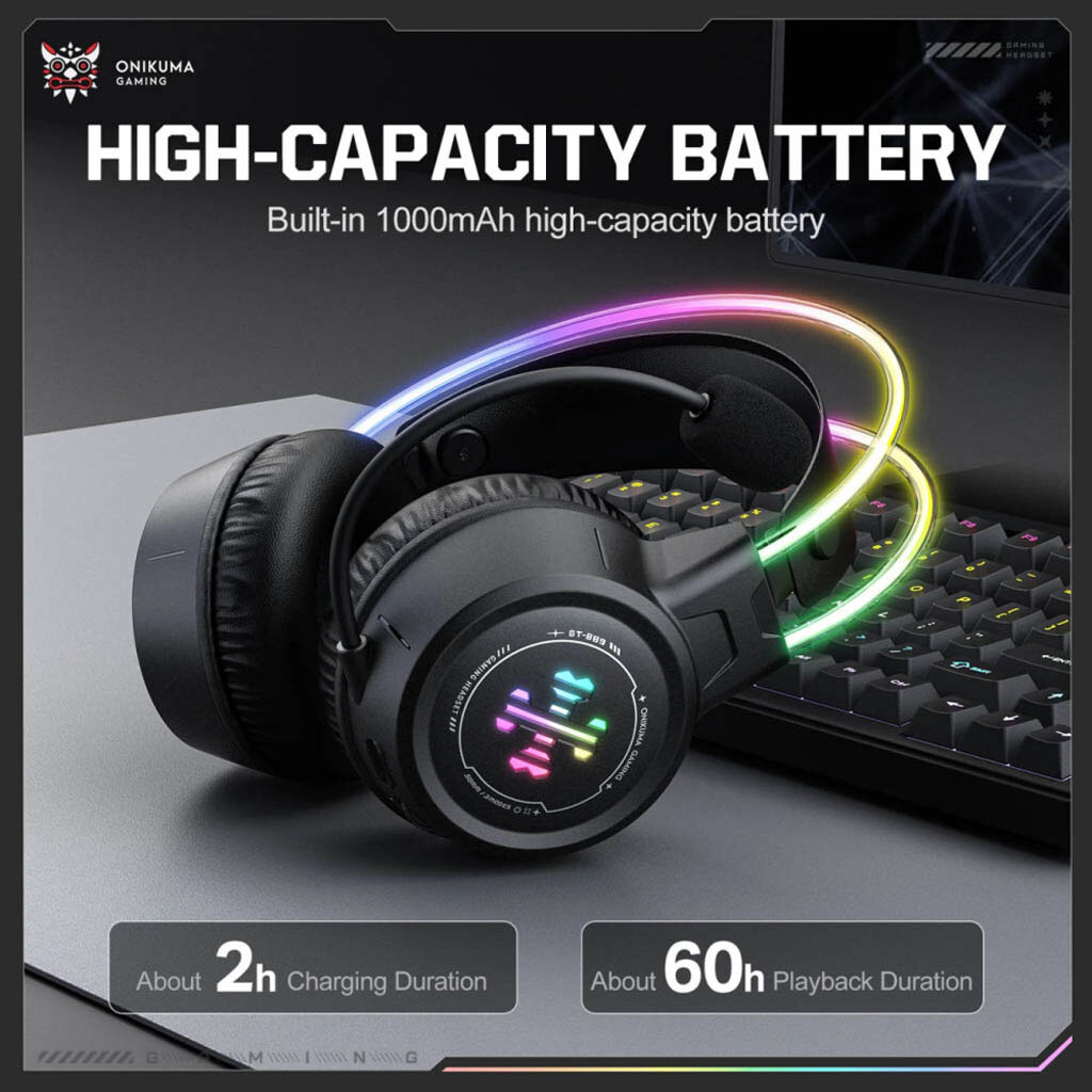 Bluetooth-гарнітура Onikuma GT889 Gaming, Стерео, Чорний - № 6 Bluetooth-гарнітура Onikuma GT889 Gaming, Стерео, Чорний - № 6