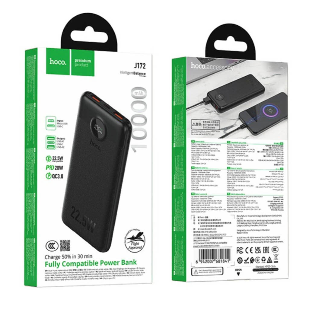 Портативная батарея (Power Bank) Hoco J172 Precision, 10000 mAh, Черный - № 6 Портативная батарея (Power Bank) Hoco J172 Precision, 10000 mAh, Черный - № 6