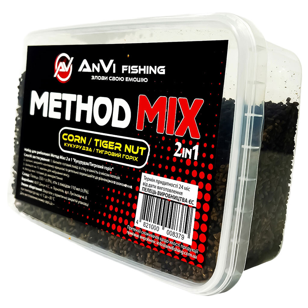 Набір для риболовлі AnVi Fishing Method Mix, 2в1, Кукурудза, тигровий горіх, 350 г+110 мл - № 2 Набір для риболовлі AnVi Fishing Method Mix, 2в1, Кукурудза, тигровий горіх, 350 г+110 мл - № 2