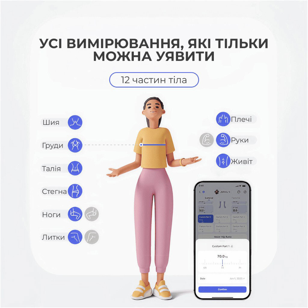 Розумна вимірювальна рулетка RENPHO Smart Tape Measure R-Y002-BK, Чорний - № 6 Розумна вимірювальна рулетка RENPHO Smart Tape Measure R-Y002-BK, Чорний - № 6
