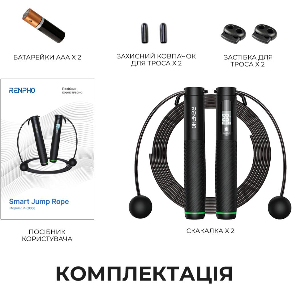 Умная скакалка RENPHO Jump R-Q008-BK, Черный - № 7 Умная скакалка RENPHO Jump R-Q008-BK, Черный - № 7