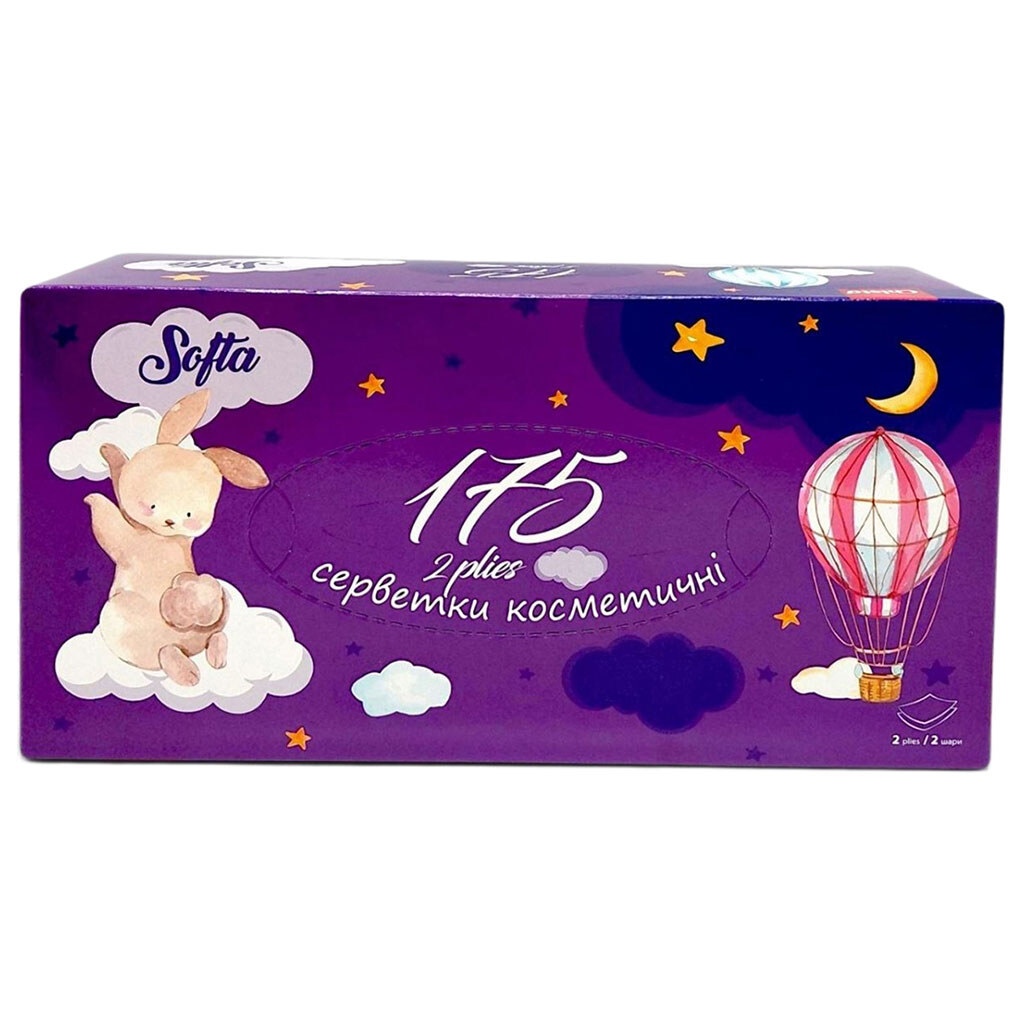 Серветки сухі косметичні Softa Chisto Bunny, 2 шари, 150+25 шт. - № 2 Серветки сухі косметичні Softa Chisto Bunny, 2 шари, 150+25 шт. - № 2