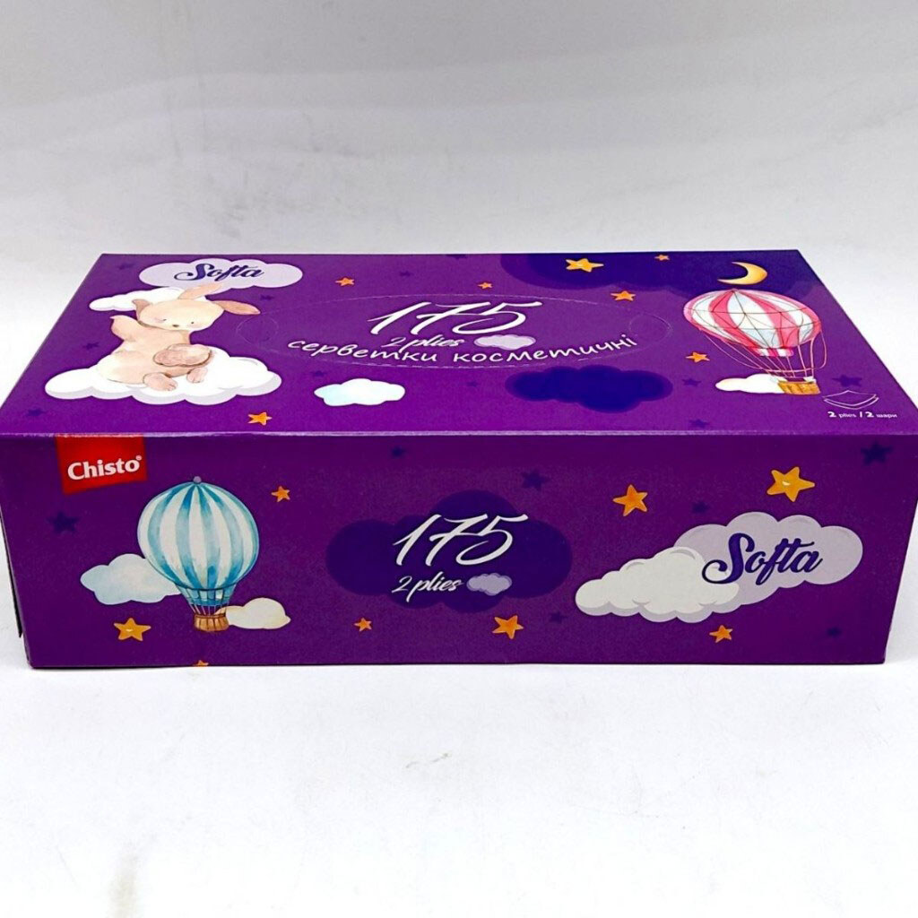 Серветки сухі косметичні Softa Chisto Bunny, 2 шари, 150+25 шт. - № 3 Серветки сухі косметичні Softa Chisto Bunny, 2 шари, 150+25 шт. - № 3