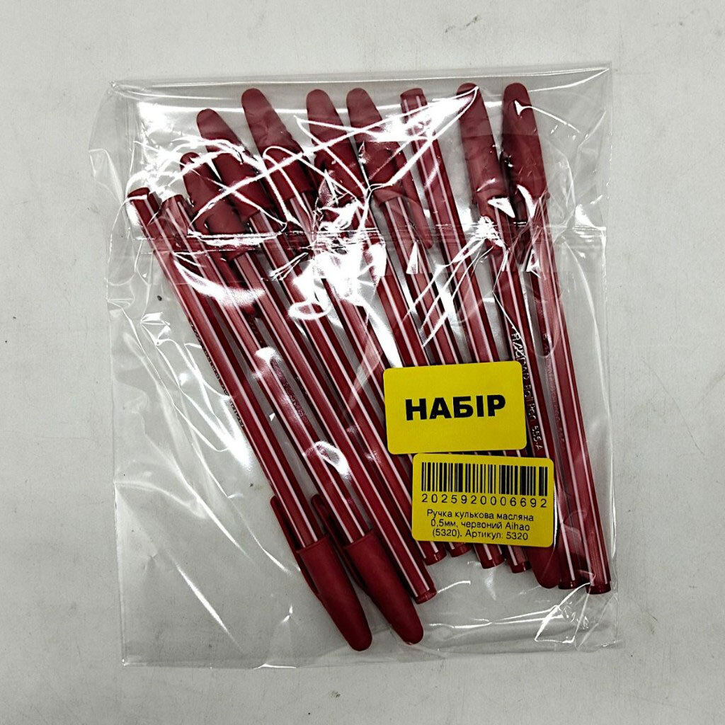 Ручка шариковая "Aihao", масляная 0,5мм, 10 шт., Mic, Красный - № 2 Ручка шариковая "Aihao", масляная 0,5мм, 10 шт., Mic, Красный - № 2