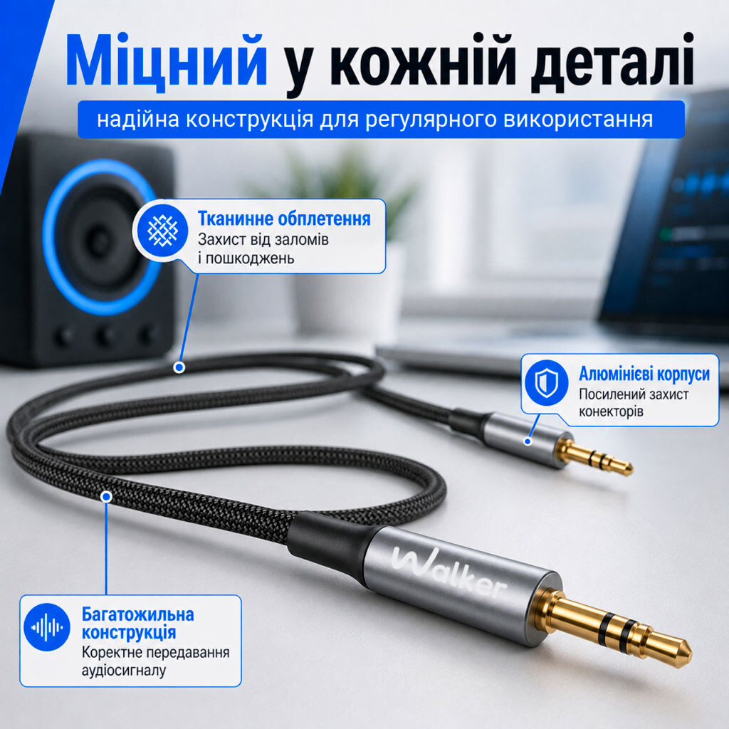 AUX кабель Walker A740, 1.0 м., 3.5 мм., Черный - № 4 AUX кабель Walker A740, 1.0 м., 3.5 мм., Черный - № 4