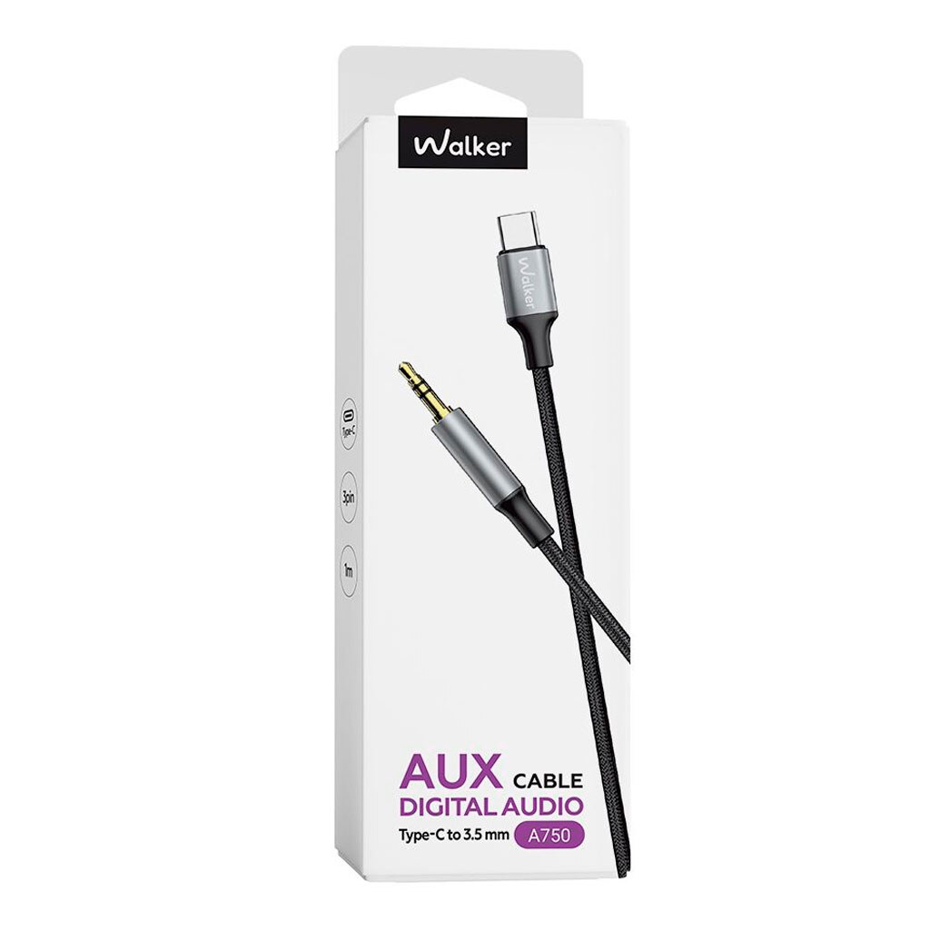 AUX кабель Walker A750, Type-C, 1.0 м., 3.5 мм., Черный - № 4 AUX кабель Walker A750, Type-C, 1.0 м., 3.5 мм., Черный - № 4