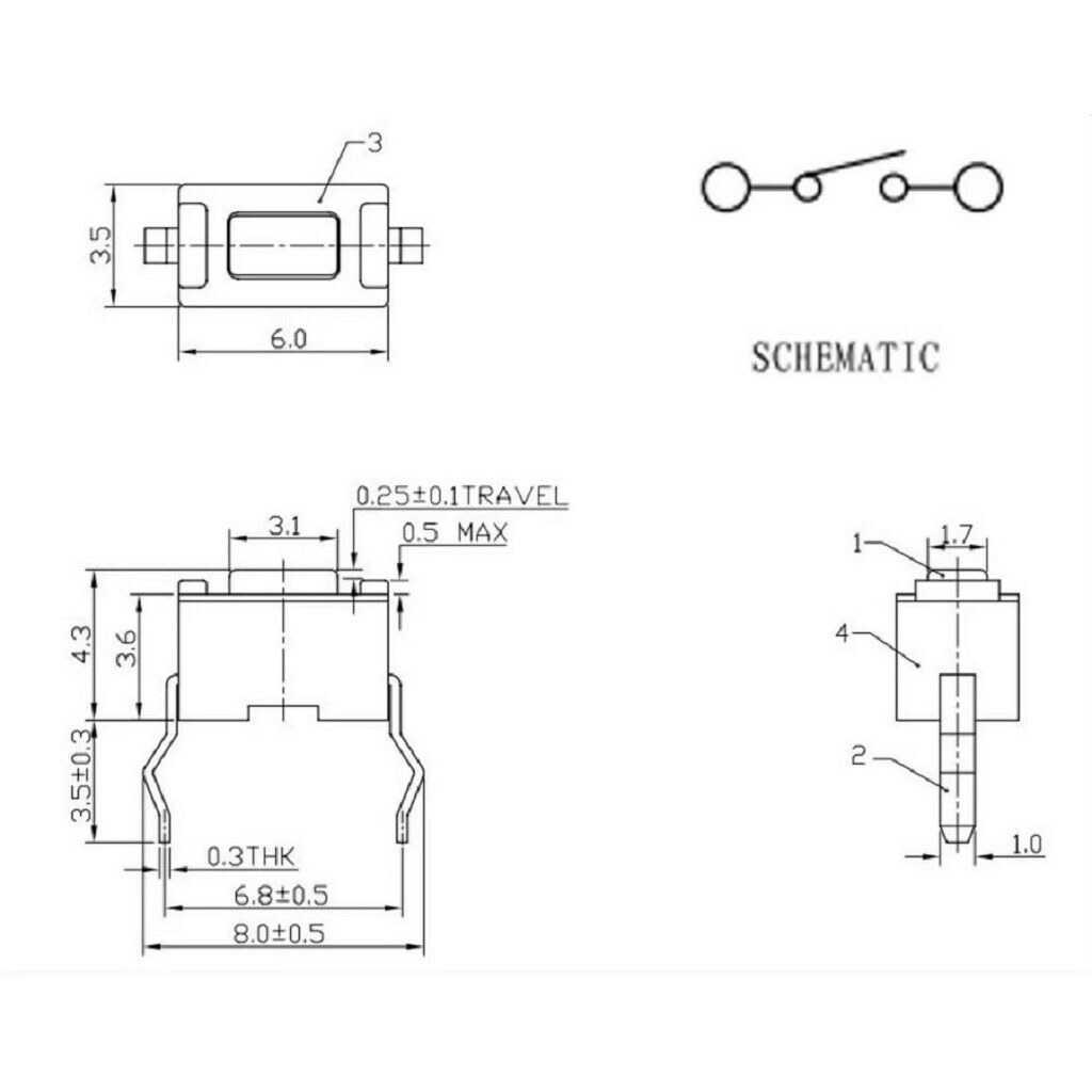Кнопка тактовая TACT-34N-WHITE - № 2 Кнопка тактовая TACT-34N-WHITE - № 2