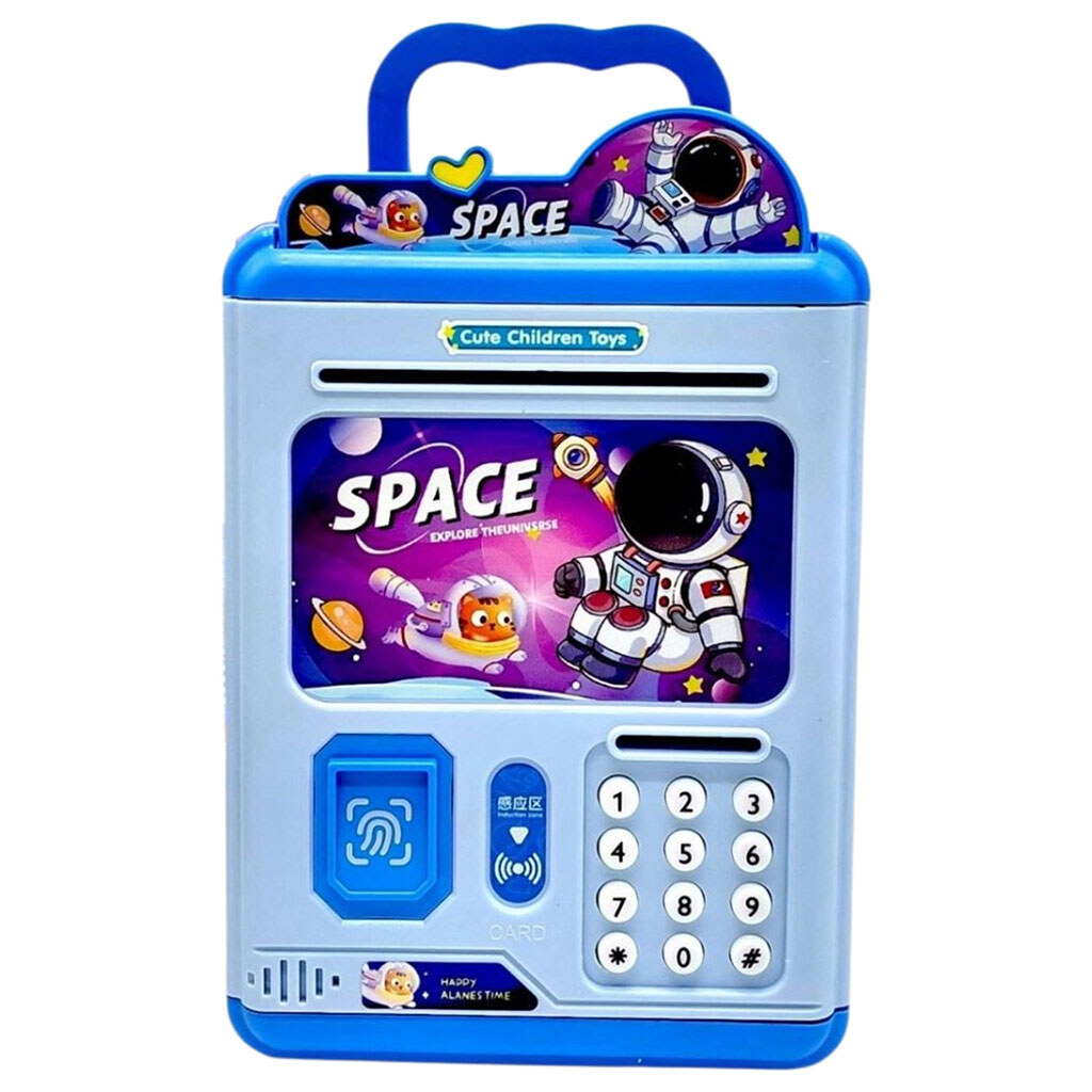 Сейф "SPACE", 6 режимов озвучивания, подсветка, пароль, отпечаток пальца, банковская карта, в коробке, Mic, Голубой - № 1 Сейф "SPACE", 6 режимов озвучивания, подсветка, пароль, отпечаток пальца, банковская карта, в коробке, Mic, Голубой - № 1