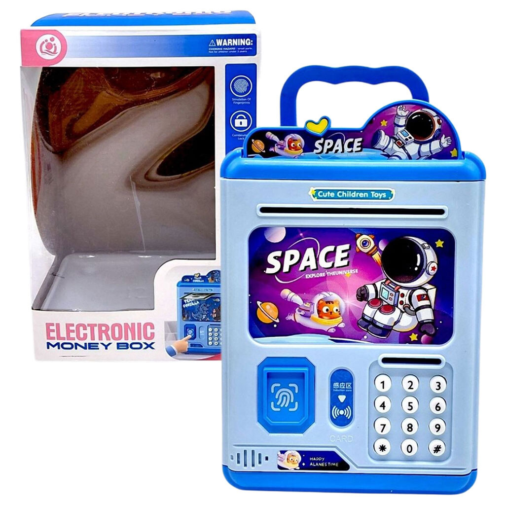 Сейф "SPACE", 6 режимов озвучивания, подсветка, пароль, отпечаток пальца, банковская карта, в коробке, Mic, Голубой - № 2 Сейф "SPACE", 6 режимов озвучивания, подсветка, пароль, отпечаток пальца, банковская карта, в коробке, Mic, Голубой - № 2