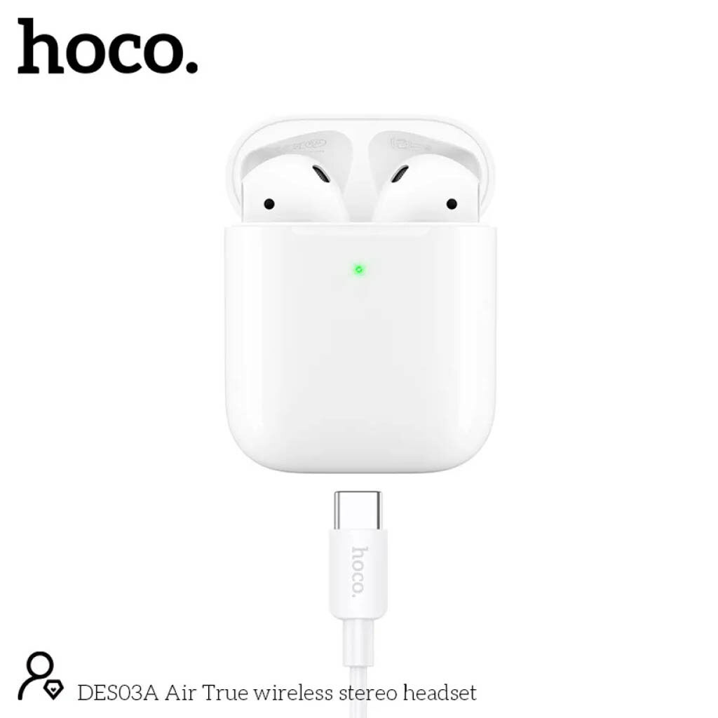 Bluetooth-гарнітура Hoco DES03A Air, Стерео, Білий - № 2 Bluetooth-гарнітура Hoco DES03A Air, Стерео, Білий - № 2