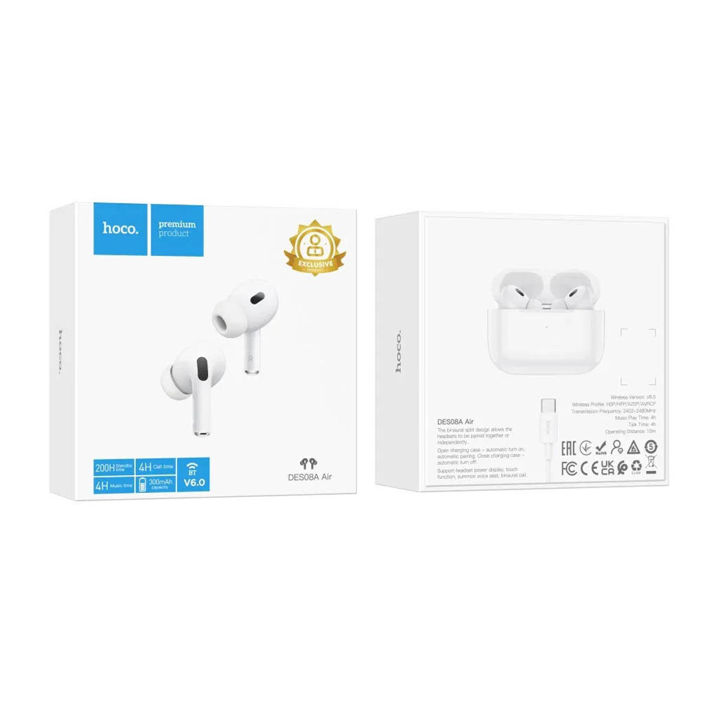 Bluetooth-гарнитура Hoco DES08A Air, Стерео, Белый - № 5 Bluetooth-гарнитура Hoco DES08A Air, Стерео, Белый - № 5