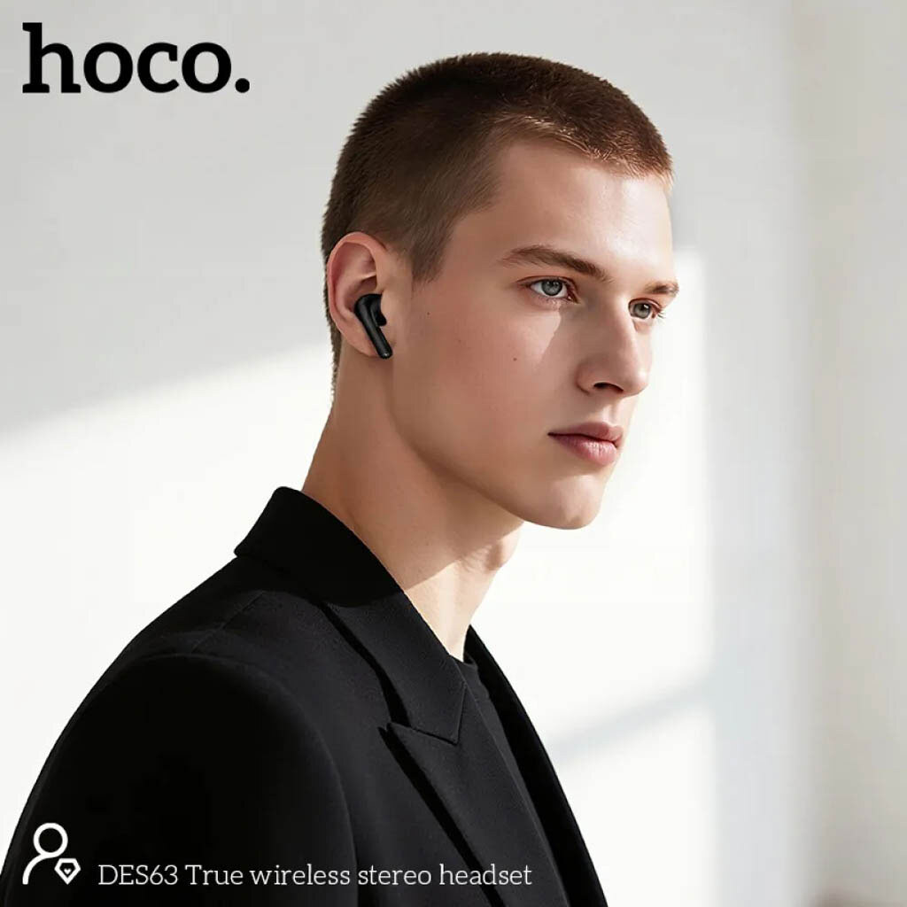 Bluetooth-гарнітура Hoco DES63, Стерео, Чорний - № 4 Bluetooth-гарнітура Hoco DES63, Стерео, Чорний - № 4