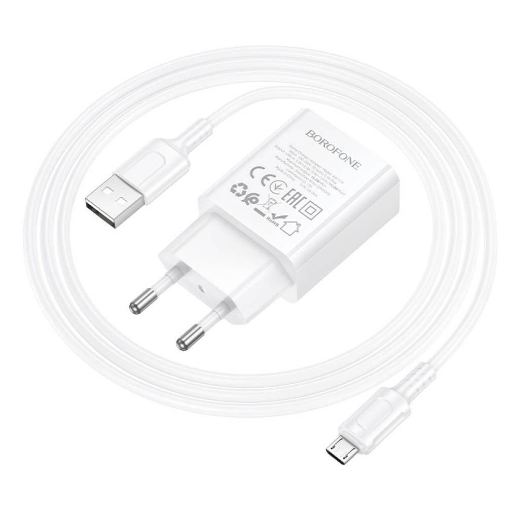 СЗУ Borofone BA111A Star, MicroUSB, З кабелем, Білий - № 6 СЗУ Borofone BA111A Star, MicroUSB, З кабелем, Білий - № 6
