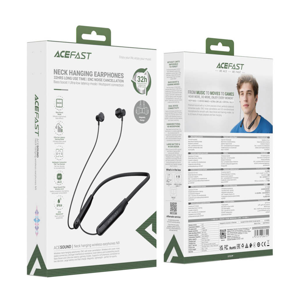 Bluetooth-гарнитура AceFast N9 Sport, Стерео, Черный - № 10 Bluetooth-гарнитура AceFast N9 Sport, Стерео, Черный - № 10