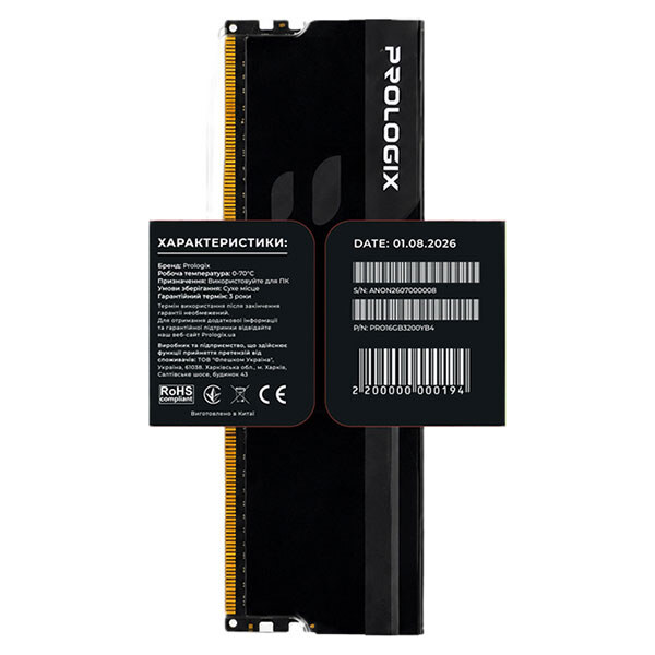Модуль пам'яті Prologix Onyx PRO16GB3200YB4, 16 Гб., Чорний - № 5 Модуль пам'яті Prologix Onyx PRO16GB3200YB4, 16 Гб., Чорний - № 5