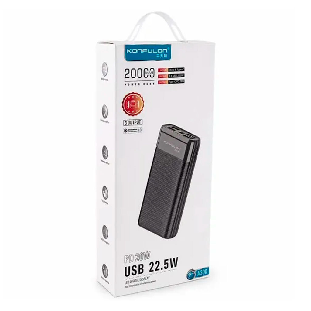 Портативна батарея (Power Bank) Konfulon A30Q, 20000 mAh, Білий - № 2 Портативна батарея (Power Bank) Konfulon A30Q, 20000 mAh, Білий - № 2