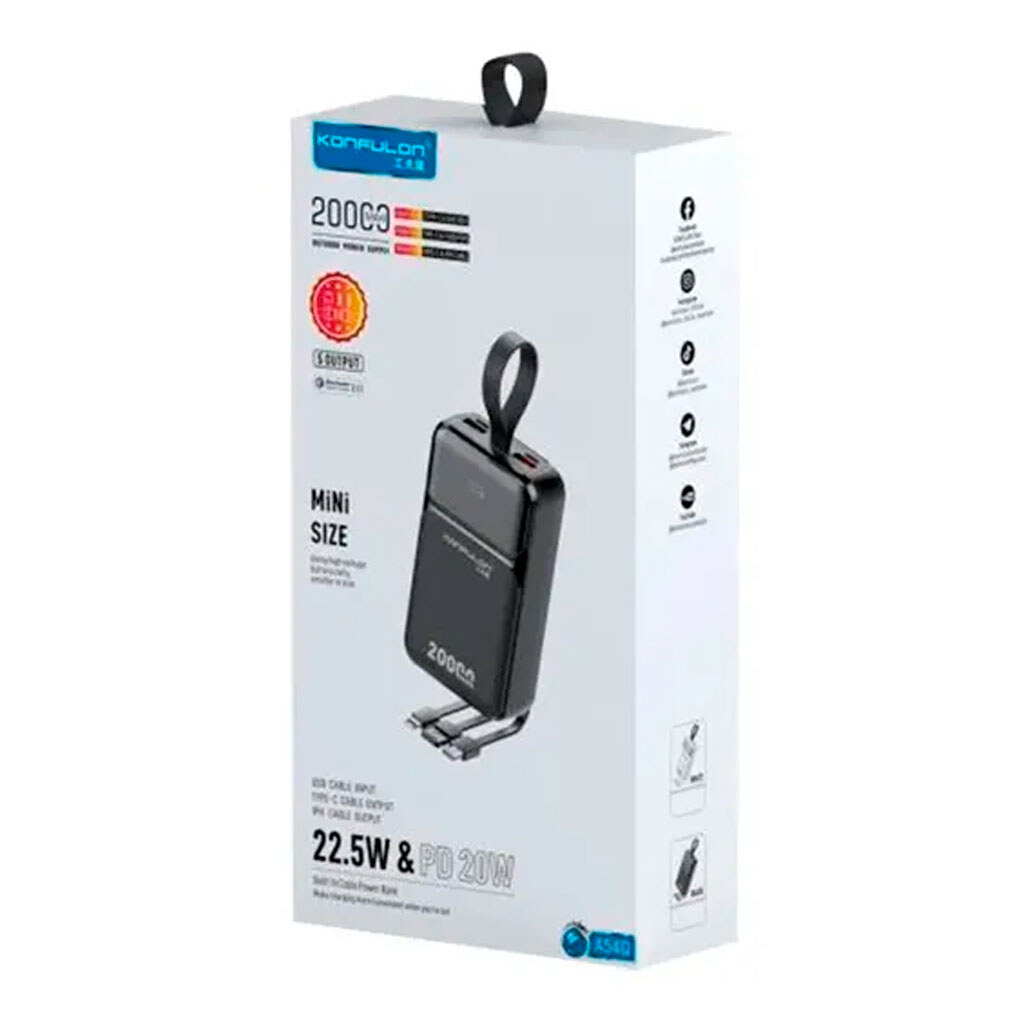 Портативна батарея (Power Bank) Konfulon A54Q, 20000 mAh, Чорний - № 2 Портативна батарея (Power Bank) Konfulon A54Q, 20000 mAh, Чорний - № 2