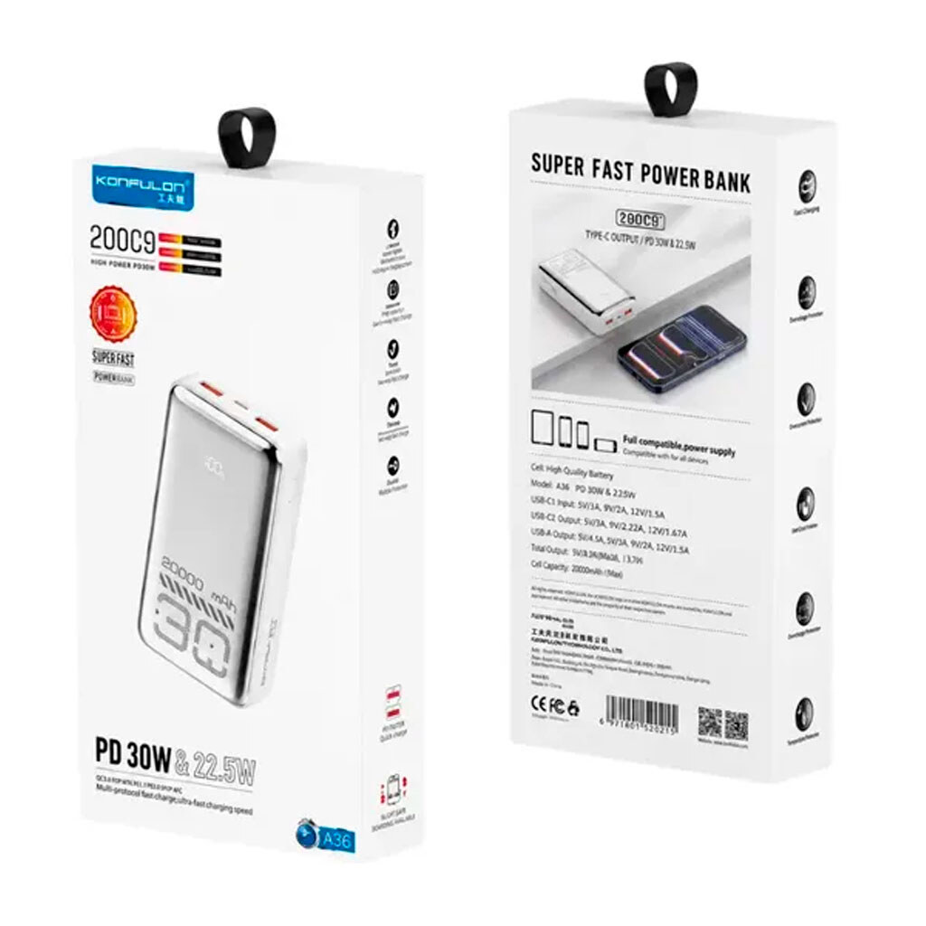 Портативна батарея (Power Bank) Konfulon A76Q, 20000 mAh, Чорний - № 3 Портативна батарея (Power Bank) Konfulon A76Q, 20000 mAh, Чорний - № 3