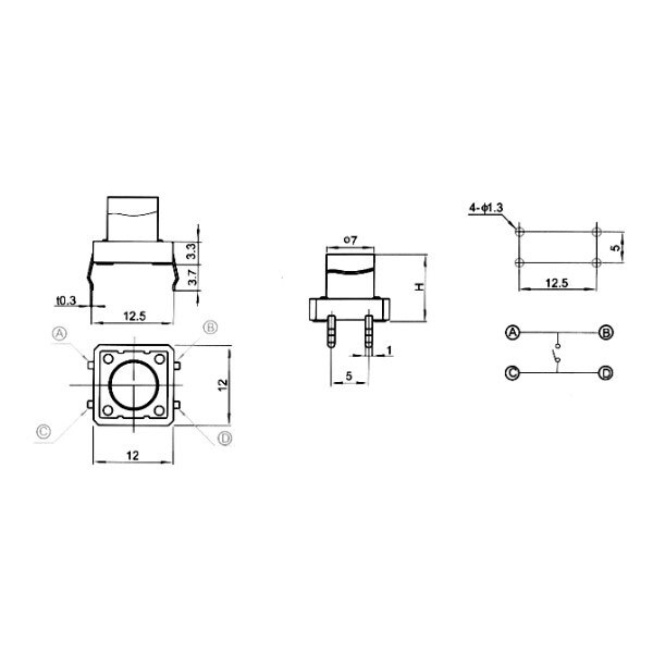 Кнопка тактова TACT 12x12-12.0 - № 2 Кнопка тактова TACT 12x12-12.0 - № 2