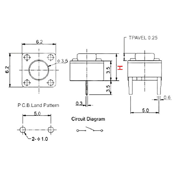 Кнопка тактова TACT 6x6-6.0, 2-pin - № 4 Кнопка тактова TACT 6x6-6.0, 2-pin - № 4
