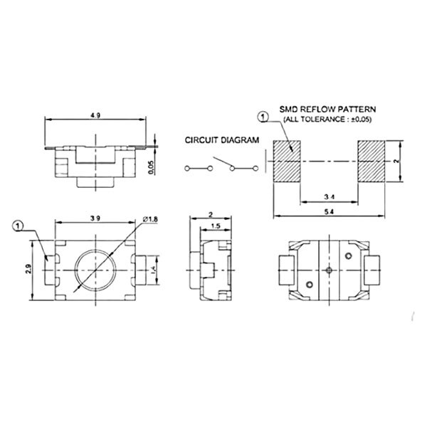 Кнопка тактова TS-017a, 2pin 4x3-2мм SMD - № 3 Кнопка тактова TS-017a, 2pin 4x3-2мм SMD - № 3