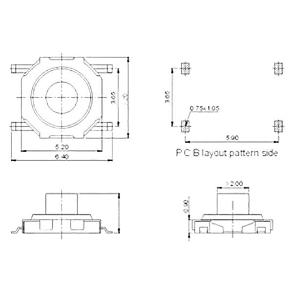 Кнопка тактовая TTS5(TS-1252)-015 h=1.5mm - № 3 Кнопка тактовая TTS5(TS-1252)-015 h=1.5mm - № 3