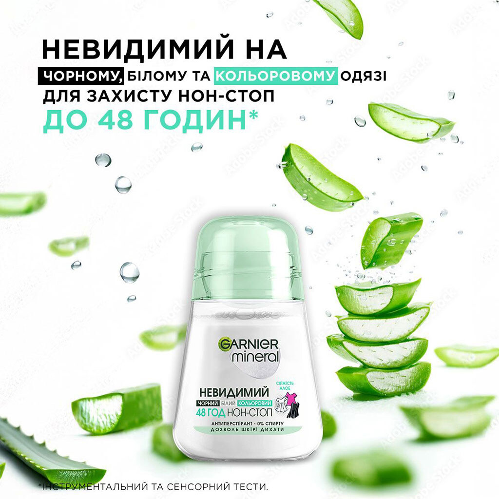 Антиперспирант женский GARNIER Mineral Невидимый "Свежесть алоэ", шариковый, 50 мл - № 4 Антиперспирант женский GARNIER Mineral Невидимый "Свежесть алоэ", шариковый, 50 мл - № 4