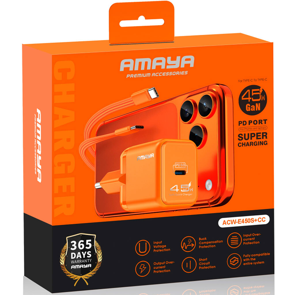 СЗУ Amaya E450S, Type-C, З кабелем, Помаранчевий - № 2 СЗУ Amaya E450S, Type-C, З кабелем, Помаранчевий - № 2