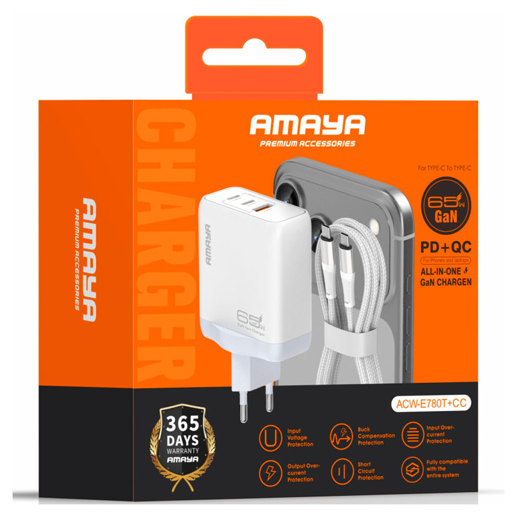 СЗУ Amaya E780T, С кабелем, Type-C, Белый - № 2 СЗУ Amaya E780T, С кабелем, Type-C, Белый - № 2