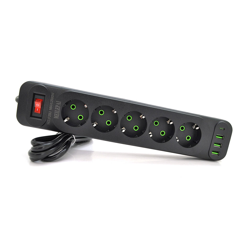 Сетевой фильтр Meilepai F25U, 2.0 м., Черный - № 1 Сетевой фильтр Meilepai F25U, 2.0 м., Черный - № 1