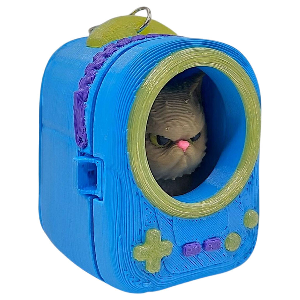 Игрушка-брелок "Кот в сумке", 3D печать, голубая сумка, Mic - № 1 Игрушка-брелок "Кот в сумке", 3D печать, голубая сумка, Mic - № 1