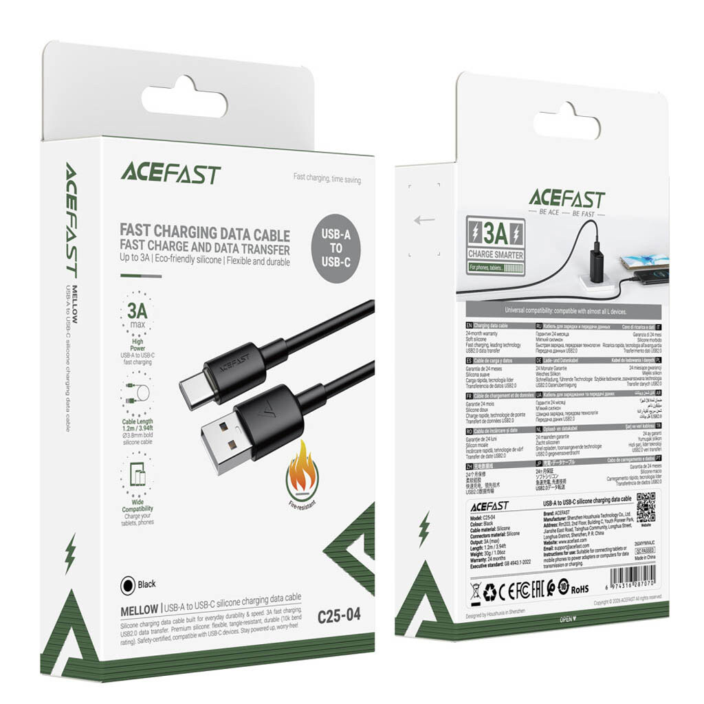USB кабель AceFast C25-04, Type-C, 1.2 м., Черный - № 7 USB кабель AceFast C25-04, Type-C, 1.2 м., Черный - № 7