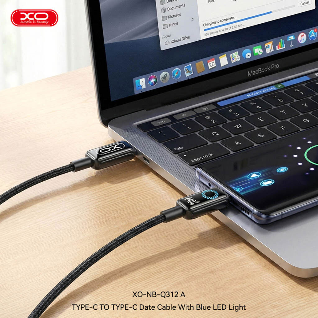 USB кабель XO NB-Q312B Blue Light, Type-C, 2.0 м., Чорний - № 5 USB кабель XO NB-Q312B Blue Light, Type-C, 2.0 м., Чорний - № 5