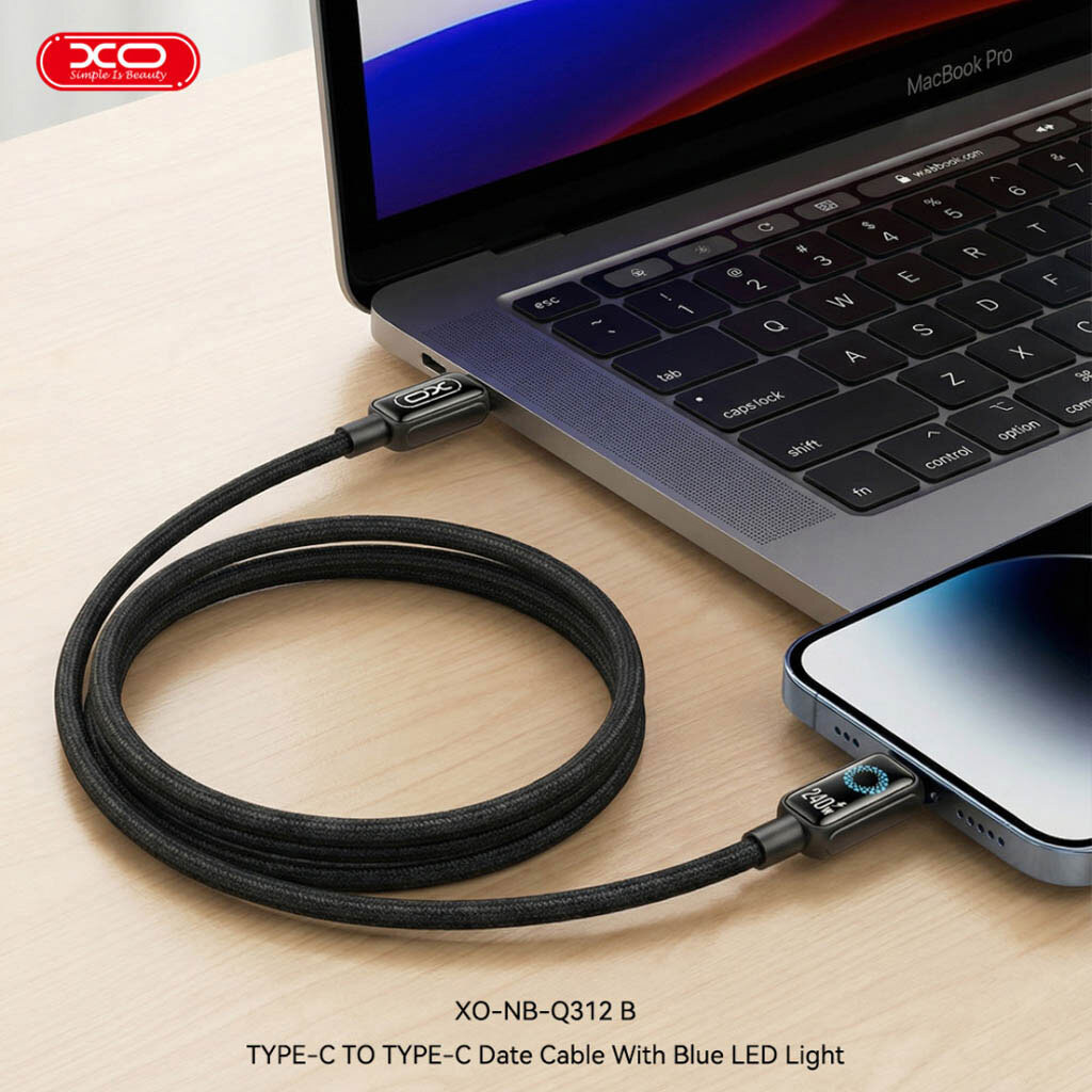 USB кабель XO NB-Q312B Blue Light, Type-C, 2.0 м., Чорний - № 7 USB кабель XO NB-Q312B Blue Light, Type-C, 2.0 м., Чорний - № 7
