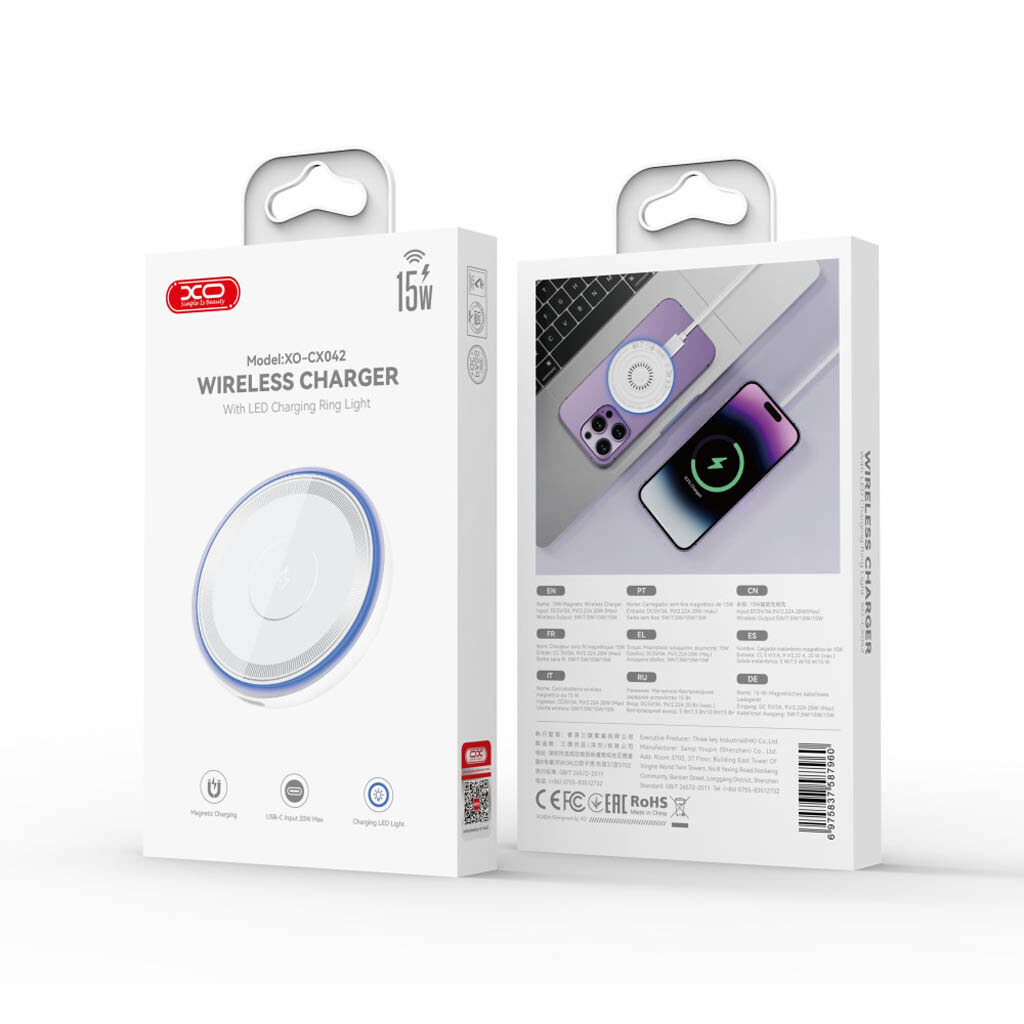 Беспроводное ЗУ XO CX042 Blue Light, Белый - № 3 Беспроводное ЗУ XO CX042 Blue Light, Белый - № 3