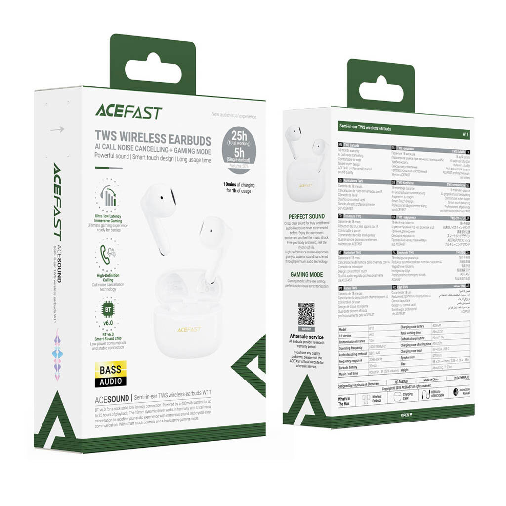 Bluetooth-гарнітура AceFast W11, Стерео, Білий - № 5 Bluetooth-гарнітура AceFast W11, Стерео, Білий - № 5