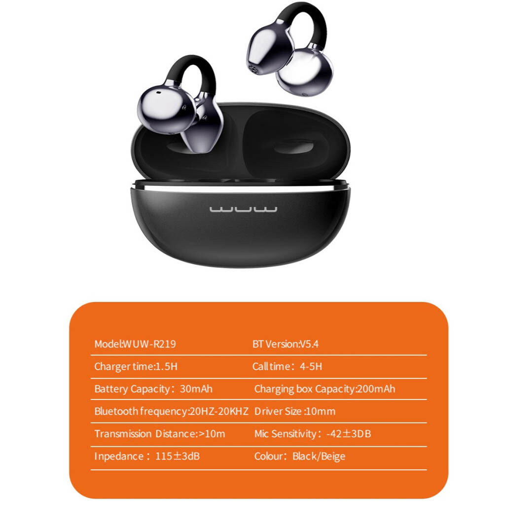 Bluetooth-гарнітура WUW R219, Стерео, Чорний - № 8 Bluetooth-гарнітура WUW R219, Стерео, Чорний - № 8