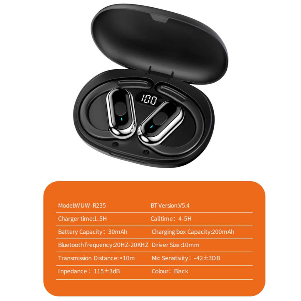 Bluetooth-гарнітура WUW R235, Стерео, Чорний - № 8 Bluetooth-гарнітура WUW R235, Стерео, Чорний - № 8
