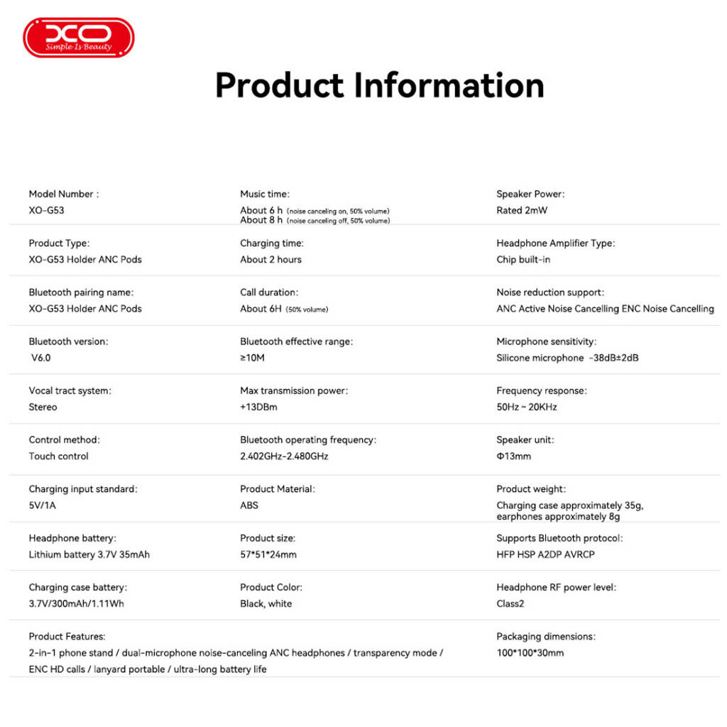 Bluetooth-гарнітура XO G53, Стерео, Чорний - № 8 Bluetooth-гарнітура XO G53, Стерео, Чорний - № 8