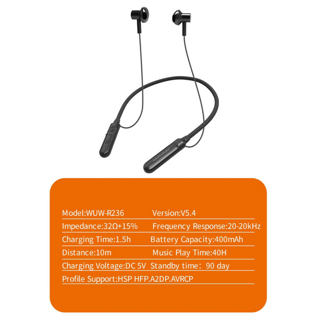 Bluetooth-гарнітура WUW R236 Sport, Стерео, Чорний - № 7 Bluetooth-гарнітура WUW R236 Sport, Стерео, Чорний - № 7