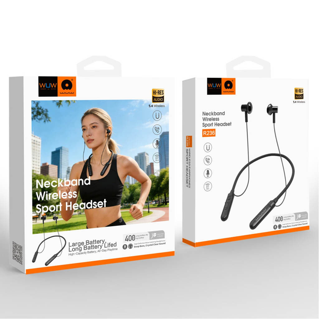 Bluetooth-гарнітура WUW R236 Sport, Стерео, Чорний - № 8 Bluetooth-гарнітура WUW R236 Sport, Стерео, Чорний - № 8