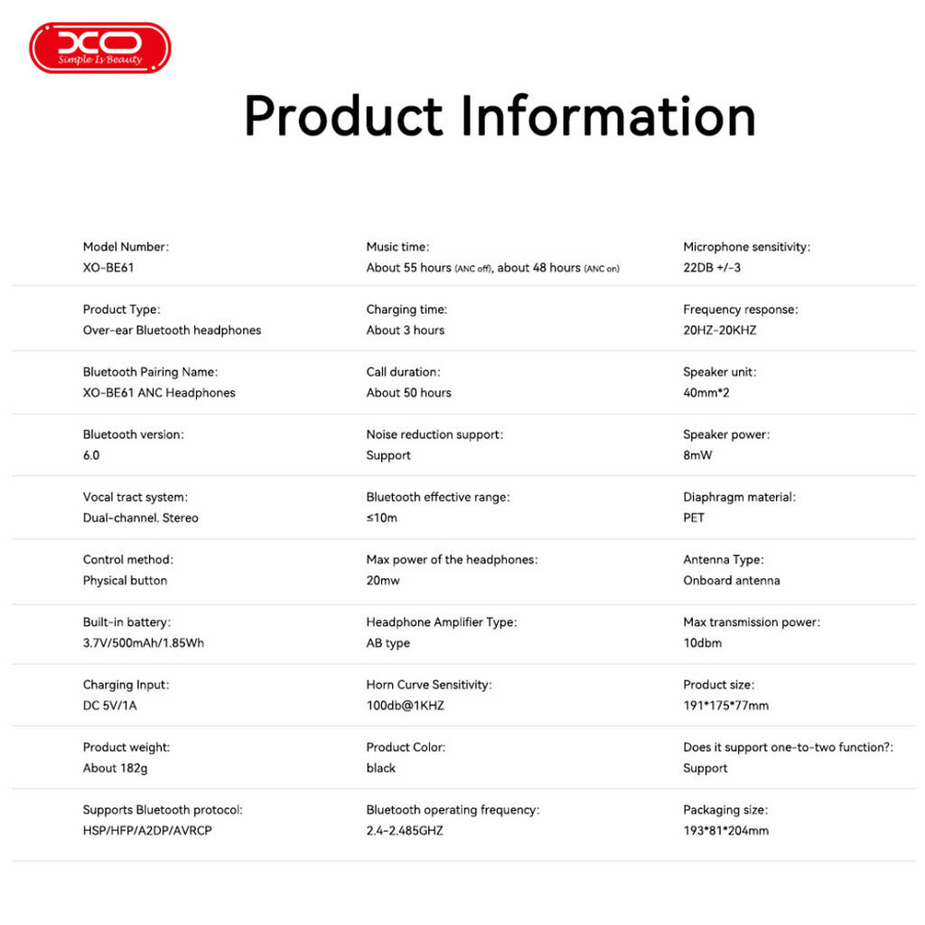 Bluetooth-гарнитура XO BE61, Стерео, Черный - № 8 Bluetooth-гарнитура XO BE61, Стерео, Черный - № 8