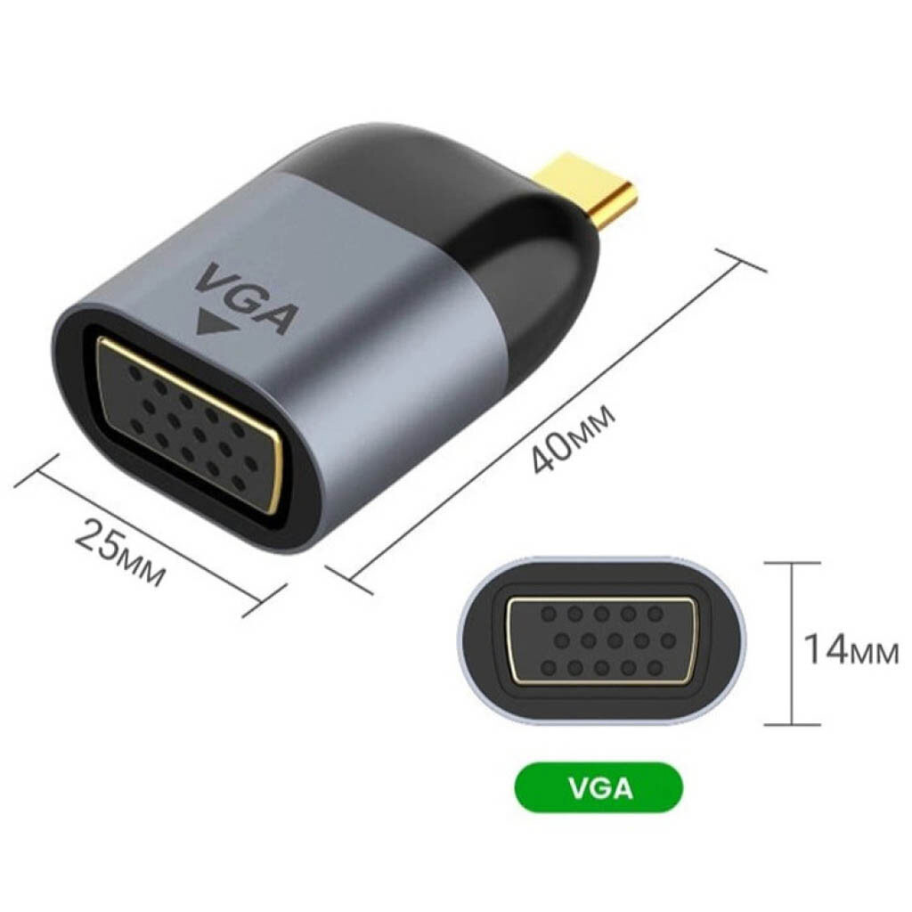 Адаптер, VGA, Type-C, 0.15 м., Сірий - № 3 Адаптер, VGA, Type-C, 0.15 м., Сірий - № 3