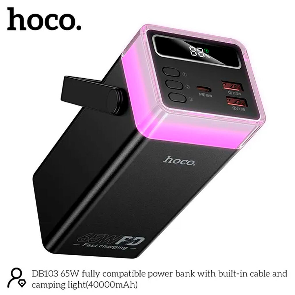 Портативна батарея (Power Bank) Hoco DB103, 40000 mAh, Чорний - № 2 Портативна батарея (Power Bank) Hoco DB103, 40000 mAh, Чорний - № 2